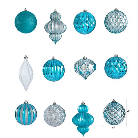 12ct. 4" Blue & Silver Shatterproof Luxe Ornament Set